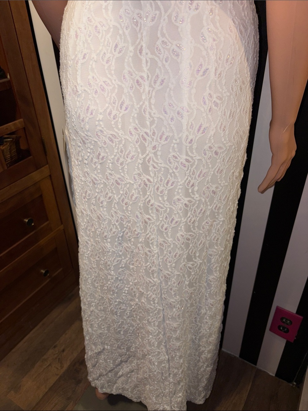 Y2K Wedding Dress Lace Column Long Gown Sheer Cowl Neck Size 0/2 XS Beaded Strap - Picture 17 of 17